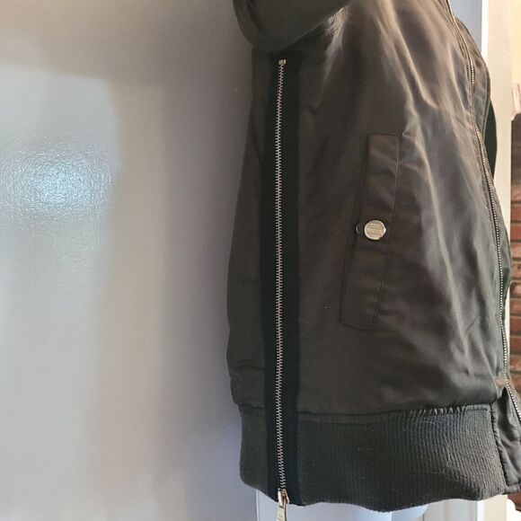 STEVE MADDEN parachute Bomber Satin jacket side zip teddy bear fleece lining, - Picture 11 of 13